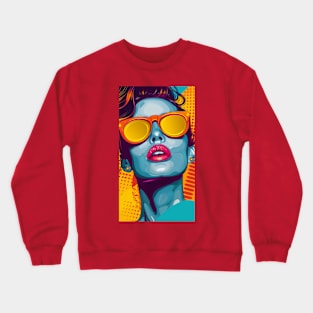 Pop Art Woman Orange Glasses Crewneck Sweatshirt